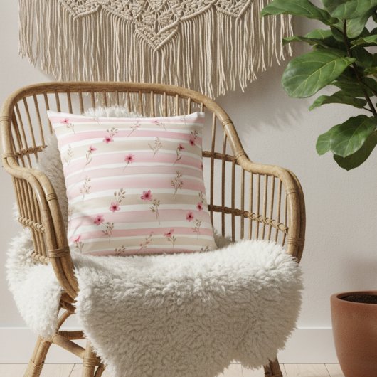 Pink Watercolor Floral Stripe Pattern クッション