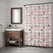 Pink Watercolor Floral Stripe Pattern シャワーカーテン