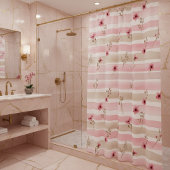 Pink Watercolor Floral Stripe Pattern シャワーカーテン