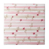 Pink Watercolor Floral Stripe Pattern タイル (正面)