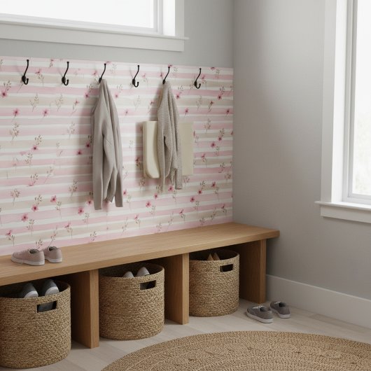 Pink Watercolor Floral Stripe Pattern タイル