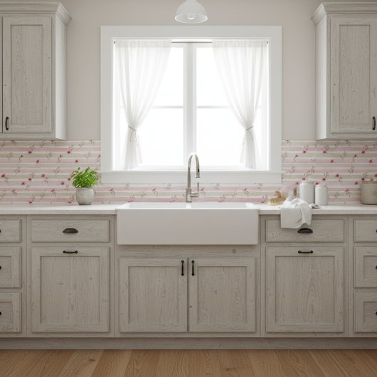 Pink Watercolor Floral Stripe Pattern タイル