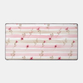 Pink Watercolor Floral Stripe Pattern デスクマット (正面)