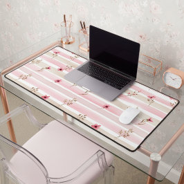 Pink Watercolor Floral Stripe Pattern デスクマット