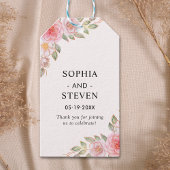 Pink Watercolor flowers Gold Modern Wedding Party ギフトタグ