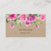 Pink Watercolor Flowers Kraft 名刺 (正面)