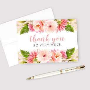 Pink Watercolor Flowers Wedding Bridal Shower サンキューカード