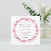 Pink Watercolor Flowers Wreath Wedding Invitation 招待状 (スタンド正面)