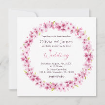 Pink Watercolor Flowers Wreath Wedding Invitation