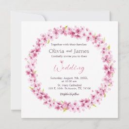 Pink Watercolor Flowers Wreath Wedding Invitation 招待状