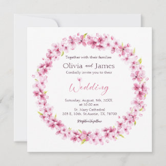 Pink Watercolor Flowers Wreath Wedding Invitation 招待状