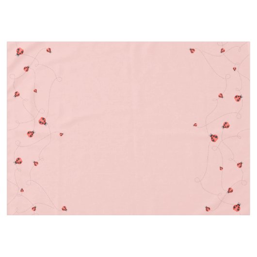 Pink Watercolor Fluttering Ladybugs テーブルクロス (正面(横))