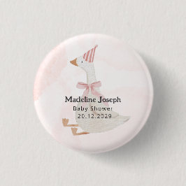Pink Watercolor Goose Girl Baby Shower 缶バッジ