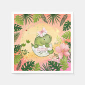 Pink Watercolor Hatching Dino Baby Shower Napkins スタンダードカクテルナプキン (正面)