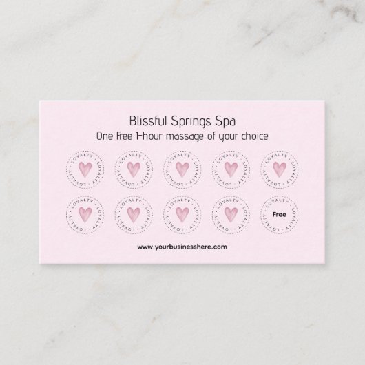 Pink Watercolor Heart Business Loyalty Card ロイヤリティカード (正面)