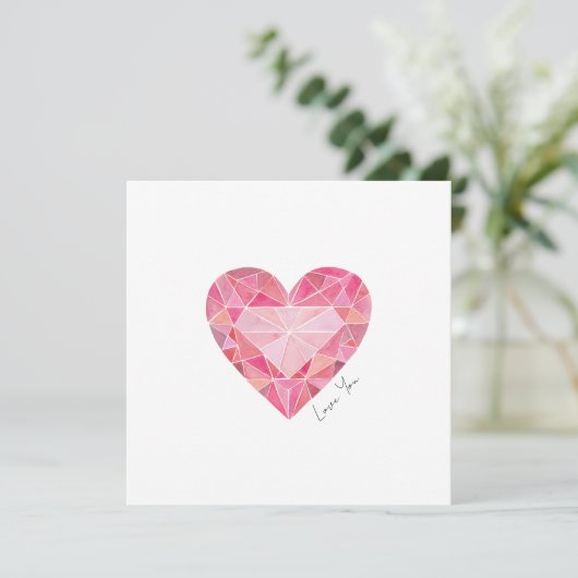 Pink Watercolor Heart Gem Love You Note  (スタンド正面)