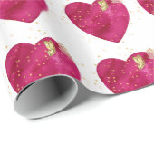 Pink Watercolor Heart & Gold Butterfly Valentine  ラッピングペーパー (ロールコーナー)