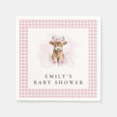 Pink Watercolor Highland Cow Girl Baby Shower スタンダードカクテルナプキン (正面)