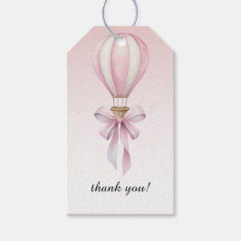 Pink Watercolor Hot Air Balloon Girl Baby Shower ギフトタグ