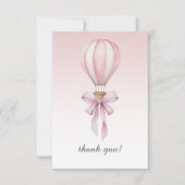 Pink Watercolor Hot Air Balloon Girl Baby Shower サンキューカード (正面)