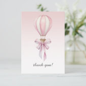 Pink Watercolor Hot Air Balloon Girl Baby Shower サンキューカード (スタンド正面)