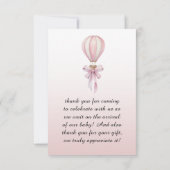 Pink Watercolor Hot Air Balloon Girl Baby Shower サンキューカード (裏面)