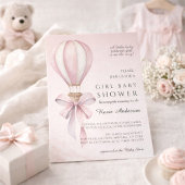 Pink Watercolor Hot Air Balloon Girl Baby Shower 招待状
