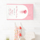 Pink Watercolor Jellyfish Girl Baby Shower Welcome 横断幕 (インサイチュ)