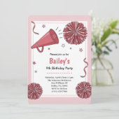 Pink Watercolor Kids Cheer Birthday Party 招待状 (スタンド正面)