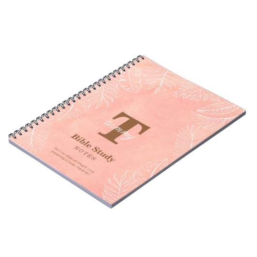 Pink Watercolor Leaves Monogram Bible Study ノートブック (左側)
