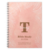 Pink Watercolor Leaves Monogram Bible Study ノートブック (正面)