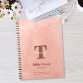 Pink Watercolor Leaves Monogram Bible Study ノートブック