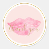 Pink Watercolor Lips Thank you ラウンドシール (正面)
