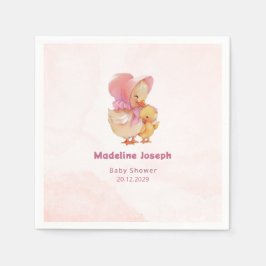 Pink Watercolor Little Ducking Girl Baby Shower スタンダードカクテルナプキン