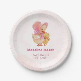 Pink Watercolor Little Ducking Girl Baby Shower ペーパープレート