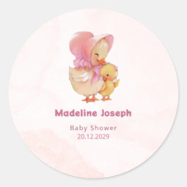 Pink Watercolor Little Ducking Girl Baby Shower ラウンドシール