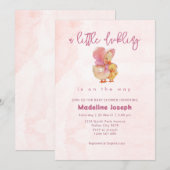 Pink Watercolor Little Ducking Girl Baby Shower 招待状 (正面/裏面)