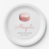 Pink Watercolor Macaron Girls Baby Shower ペーパープレート (正面)