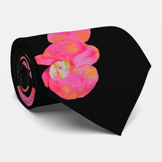 Pink watercolor Orchid painting ネクタイ (ロール)