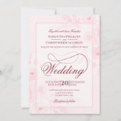 Pink Watercolor Peonies Fancy Script Wedding 招待状 (正面)