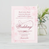 Pink Watercolor Peonies Fancy Script Wedding 招待状 (スタンド正面)
