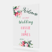 Pink Watercolor Peony Floral Wedding Welcome アクリルサイン (傾斜)