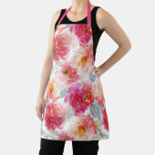 Pink Watercolor Peony Flower Pattern エプロン (インサイチュ)