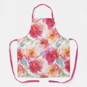 Pink Watercolor Peony Flower Pattern エプロン (正面)