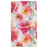 Pink Watercolor Peony Flower Pattern スモールペーパーバッグ (裏面)