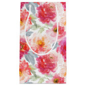 Pink Watercolor Peony Flower Pattern スモールペーパーバッグ (正面)
