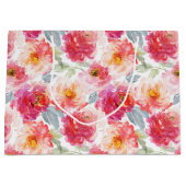 Pink Watercolor Peony Flower Pattern ラージペーパーバッグ (正面)