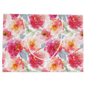 Pink Watercolor Peony Flower Pattern ラージペーパーバッグ (裏面)