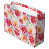 Pink Watercolor Peony Flower Pattern ラージペーパーバッグ (裏面アングル)