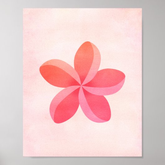 Pink Watercolor Plumeria Flower Art ポスター (正面)